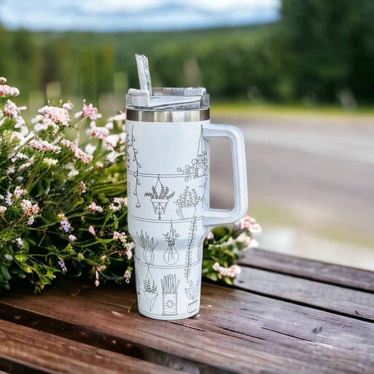 Engraved 40oz Stanley Style Quencher Plants Tumbler Leaf Foliage