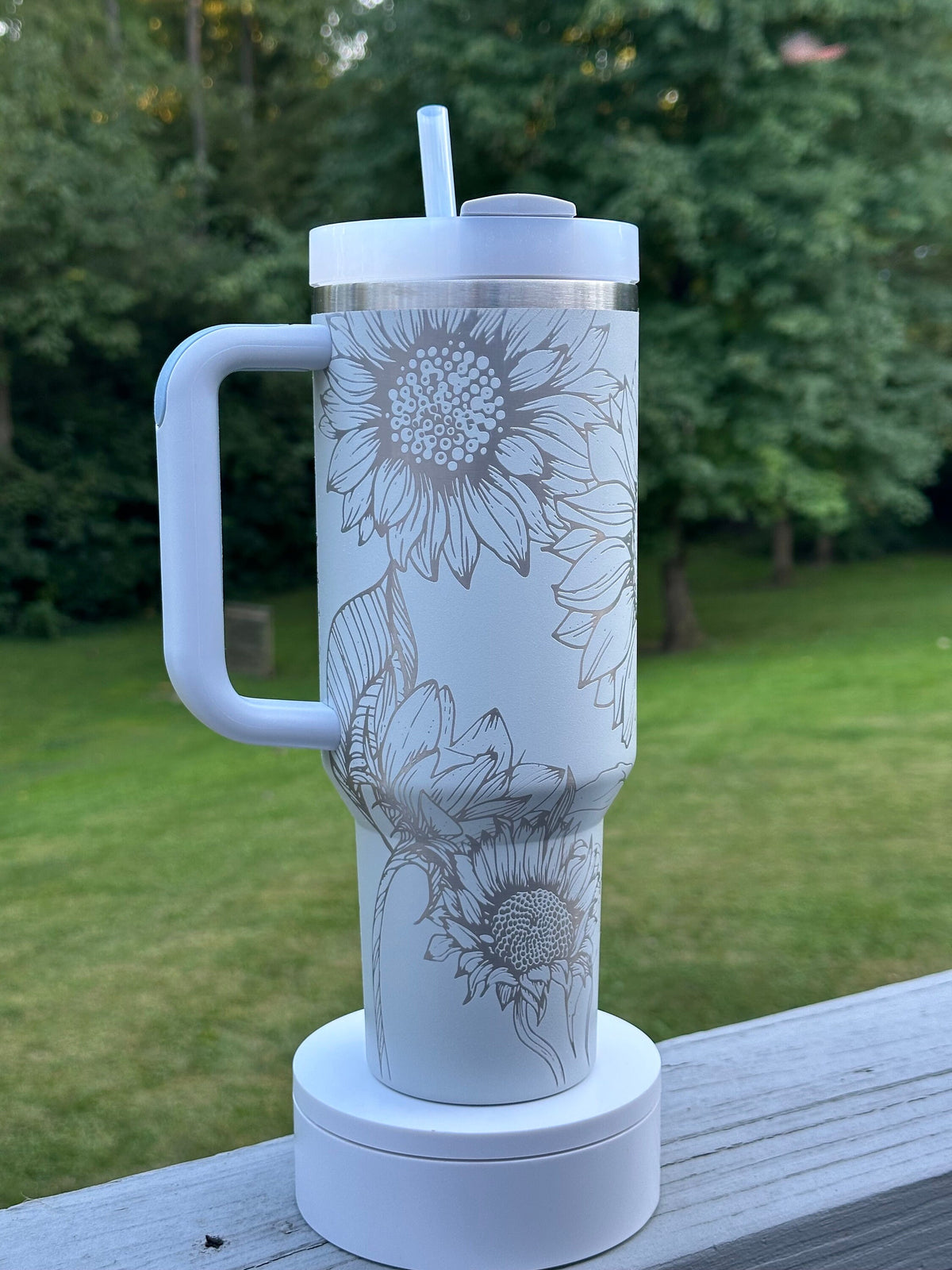 Engraved 40oz Stanley Cup Quencher Sunflower Tumbler Leaf Foliage